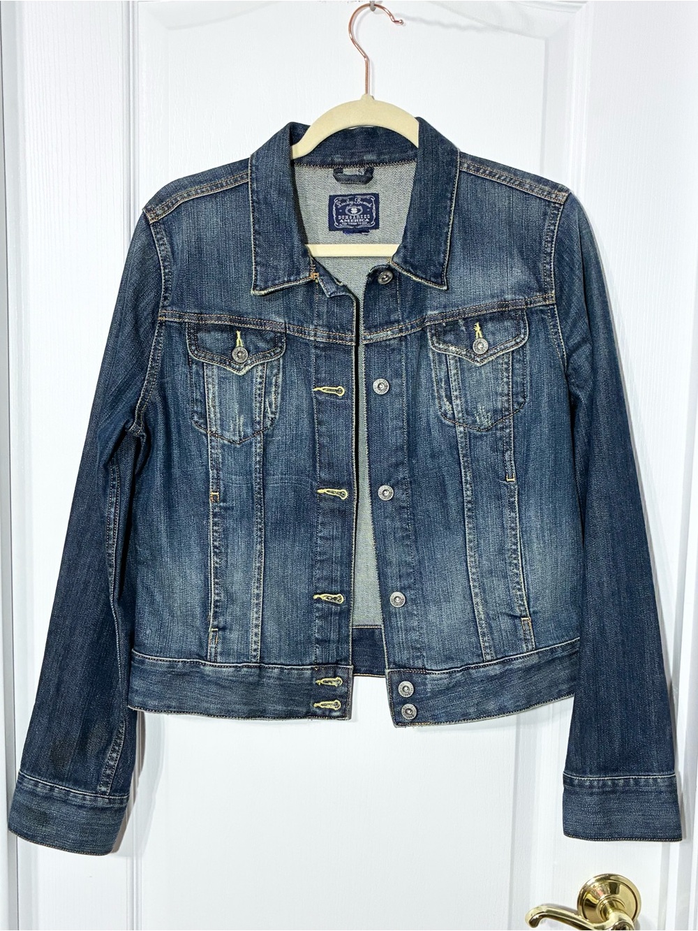 Lucky Brand Distressed Cropped Trucker Denim Jean Jacket Size Large